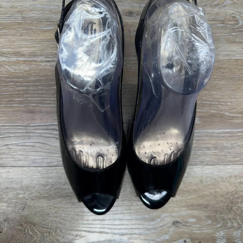 Sofft Black Patent Leather Slingback Peep Toe Heels Women's Size 9.5